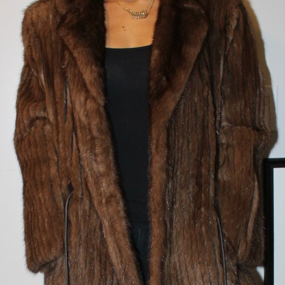 CORDED MINK FUR JACKET WITH LEATHER CINCH BELT - Picture 4 of 10